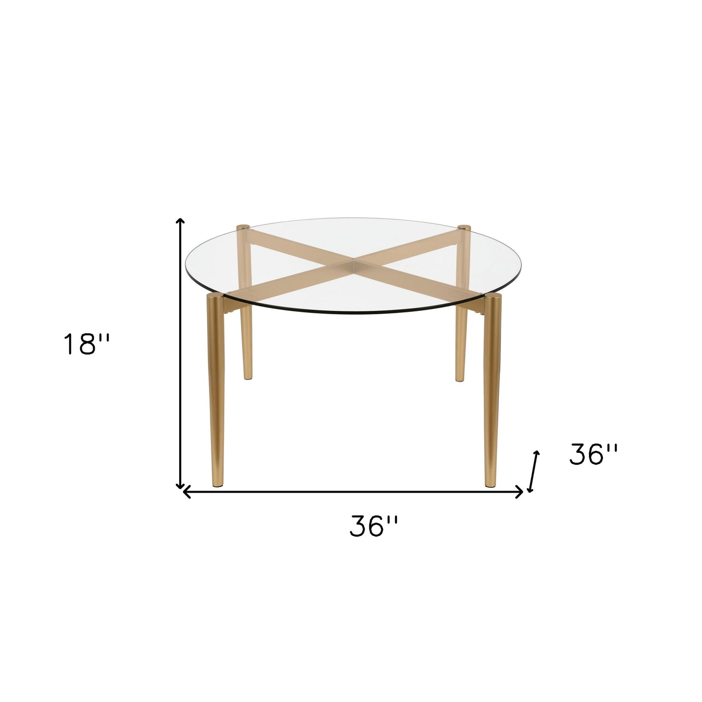 36" Clear And Gold Glass And Steel Round Coffee Table