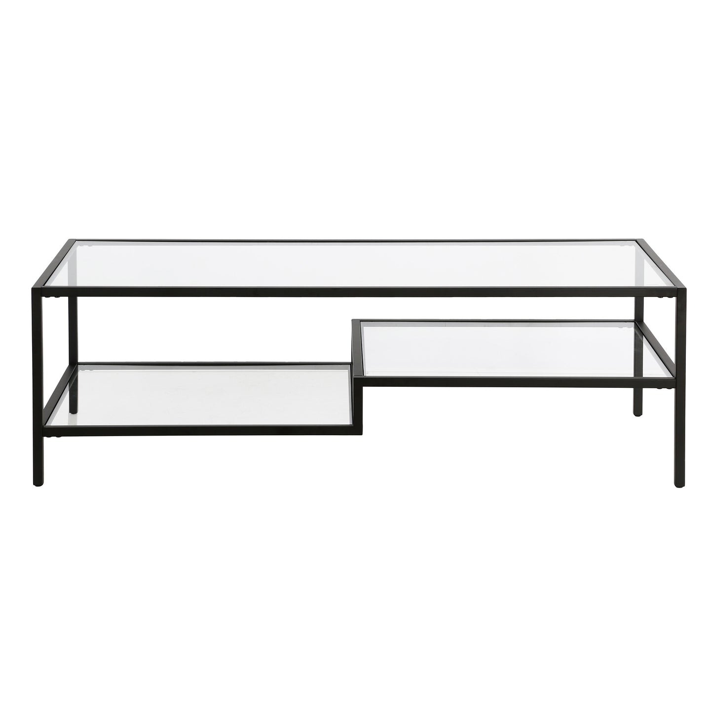 54" Black Glass And Steel Coffee Table With Two Shelves