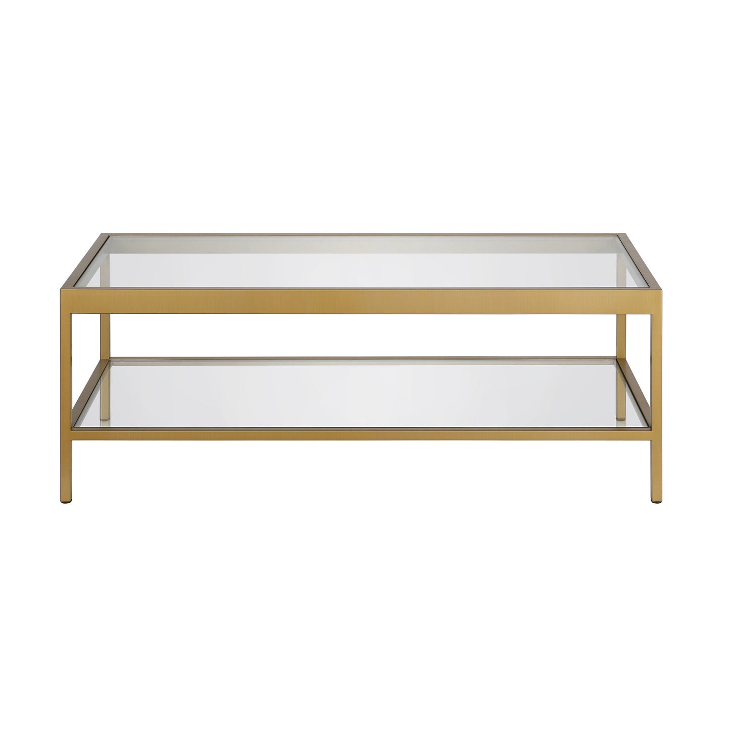 45" Clear Glass And Gold Steel Coffee Table With Shelf