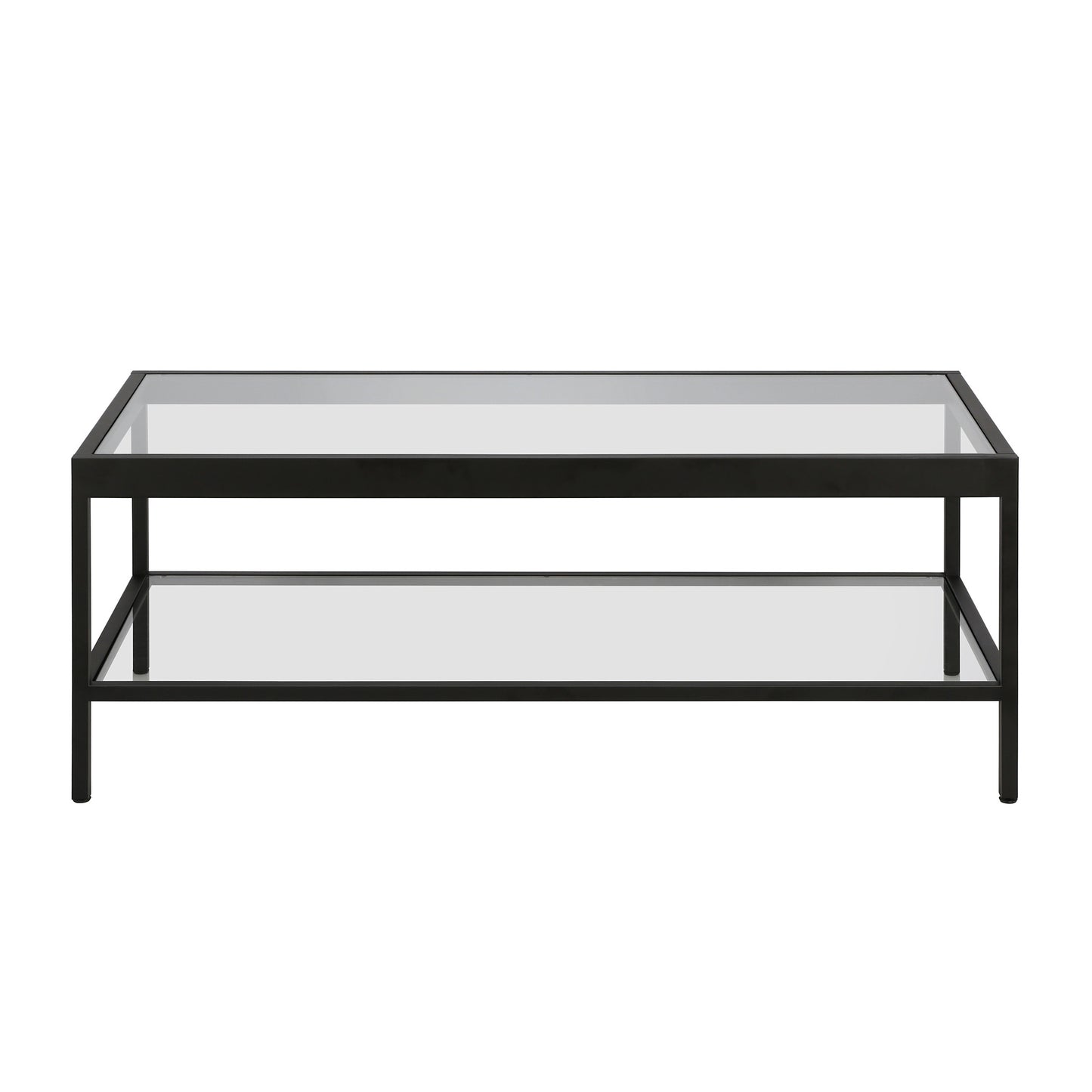 45" Clear And Black Glass And Steel Coffee Table With Shelf