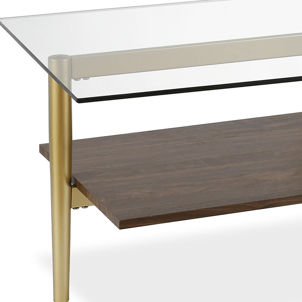 47" Gold Glass And Steel Coffee Table With Shelf