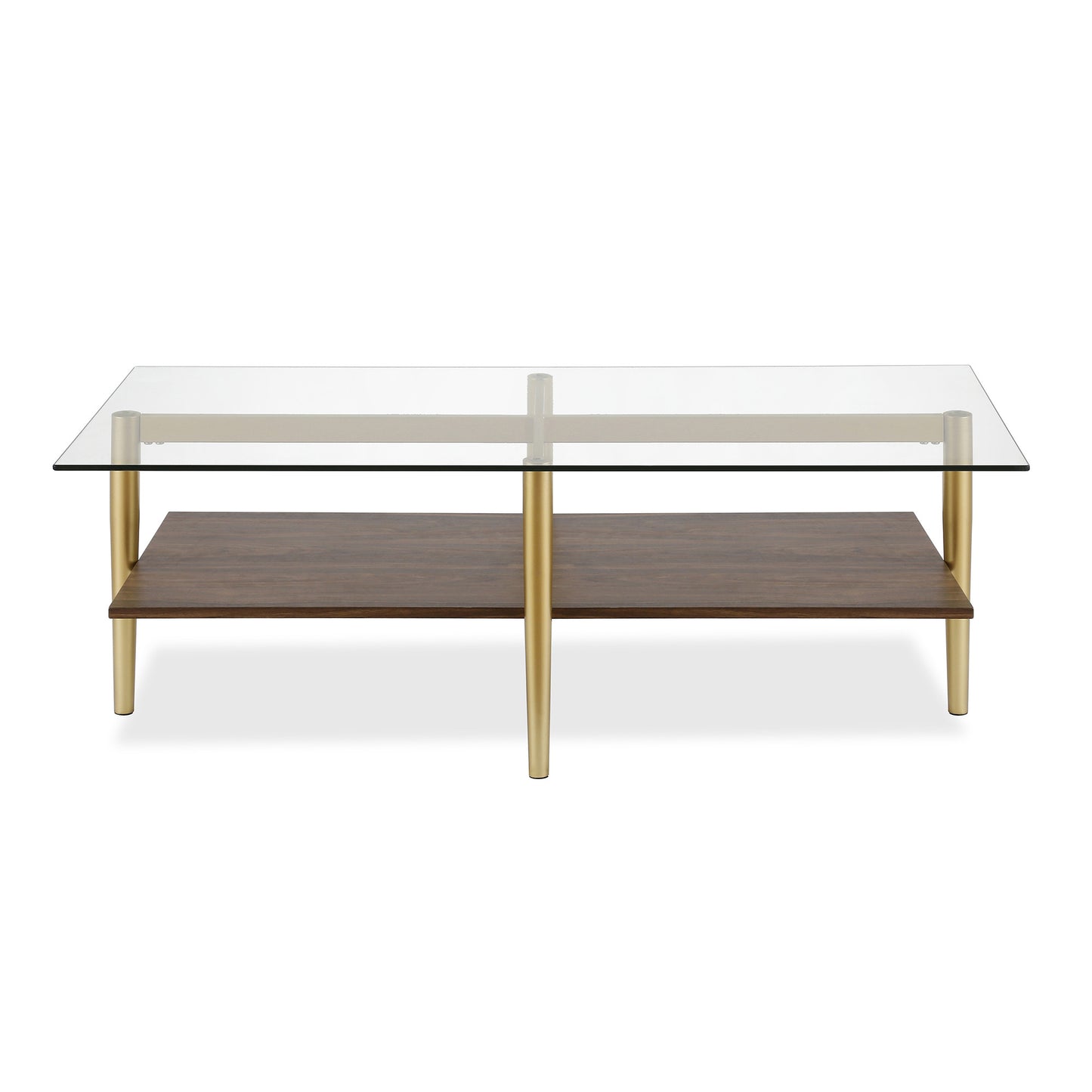 47" Gold Glass And Steel Coffee Table With Shelf