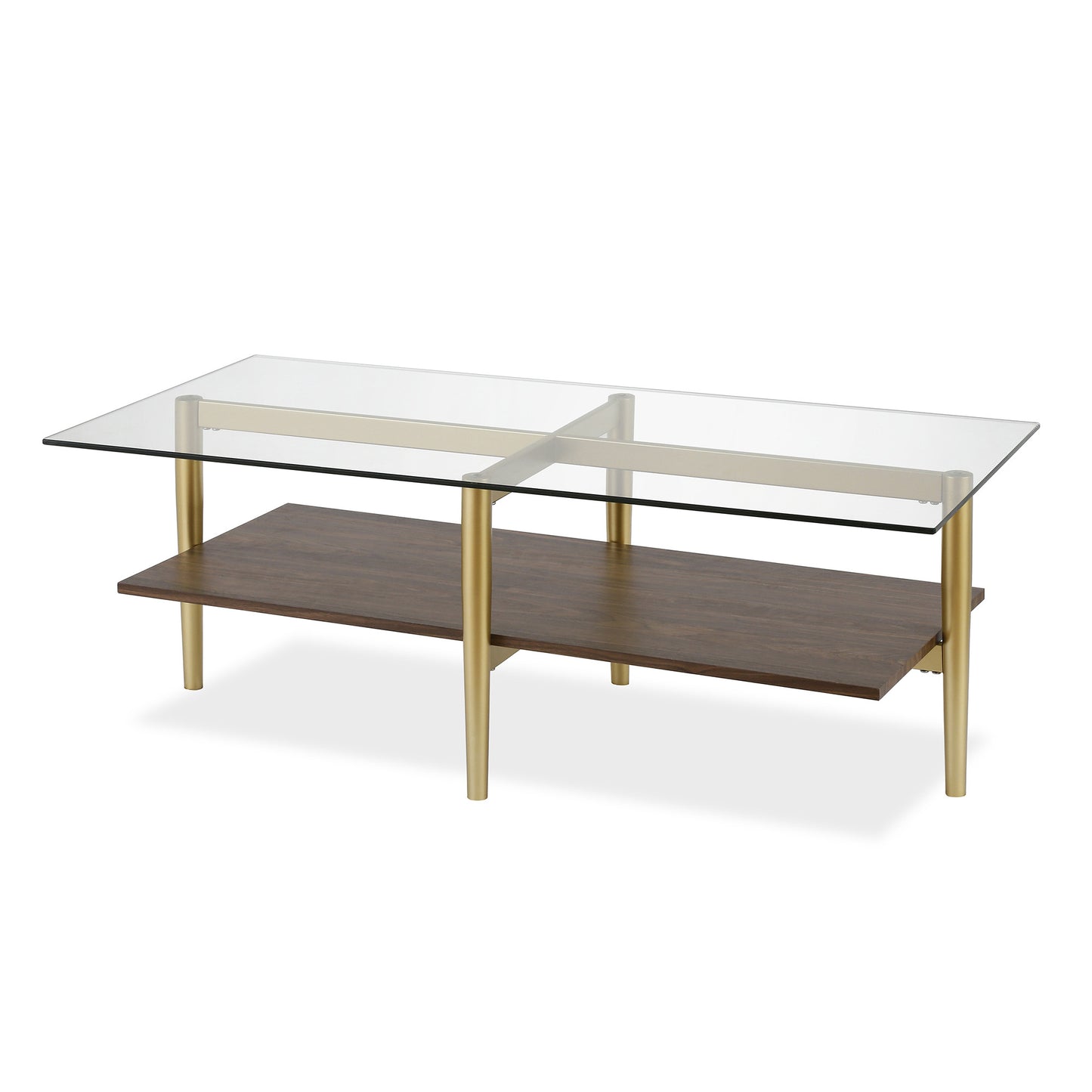 47" Gold Glass And Steel Coffee Table With Shelf