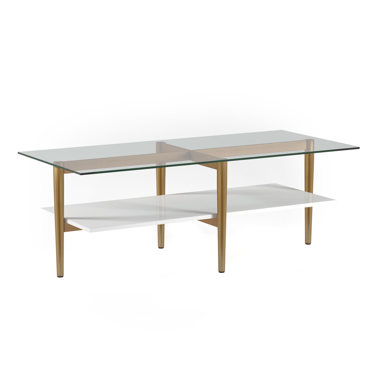 47" Gold Glass And Steel Coffee Table With Shelf