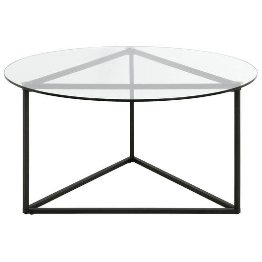 35" Black Glass And Steel Round Coffee Table