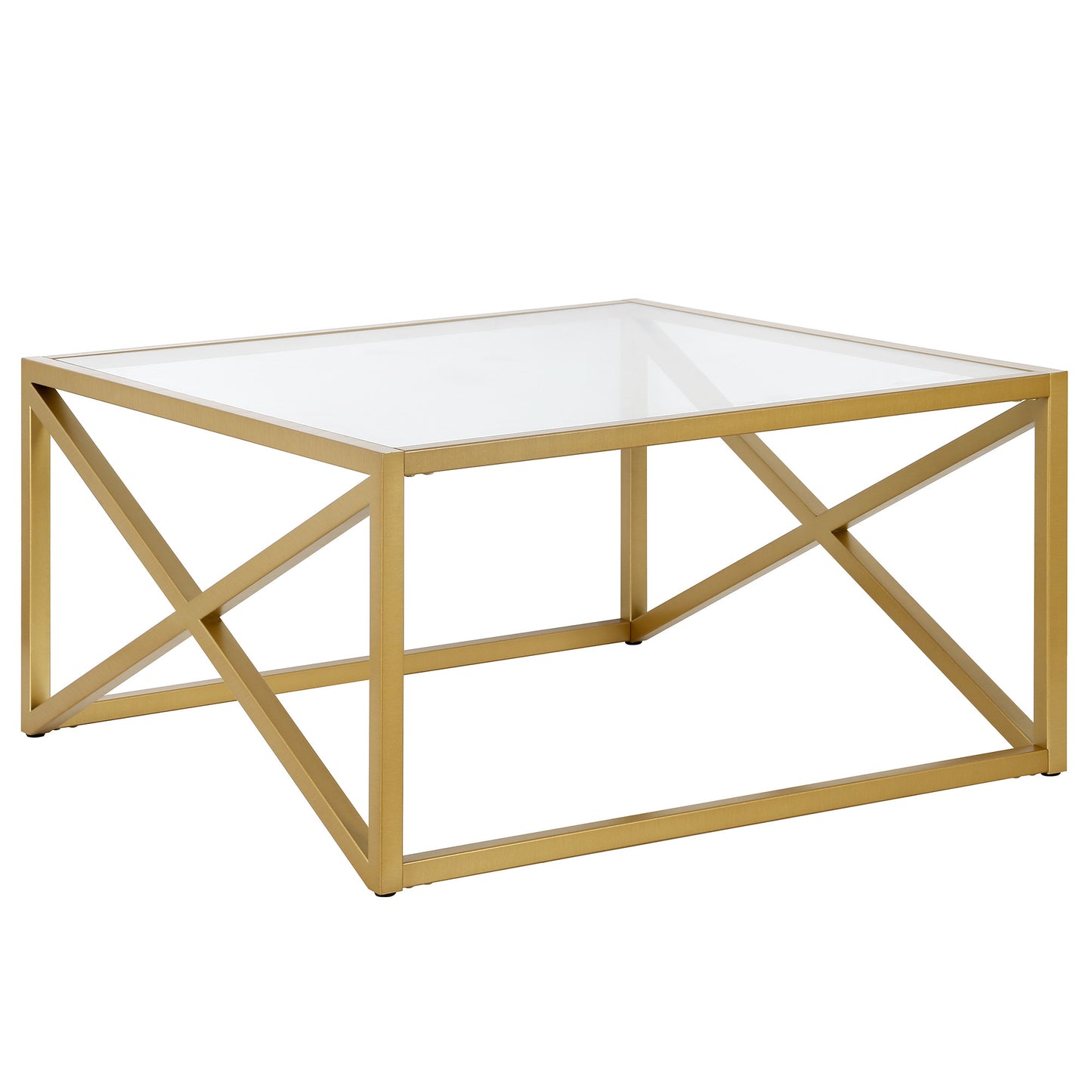 32" Gold Glass And Steel Square Coffee Table