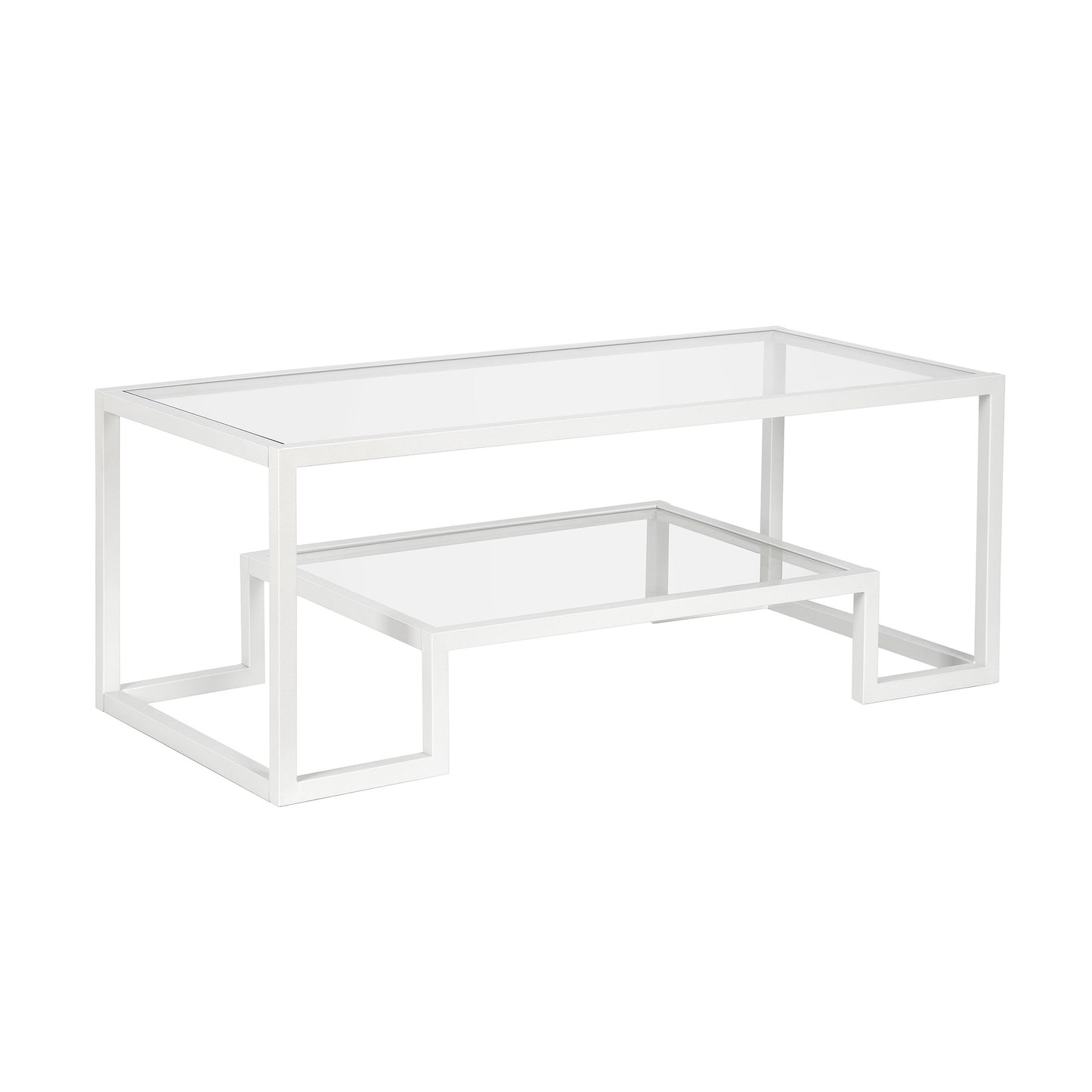 45" White Glass And Steel Coffee Table With Shelf