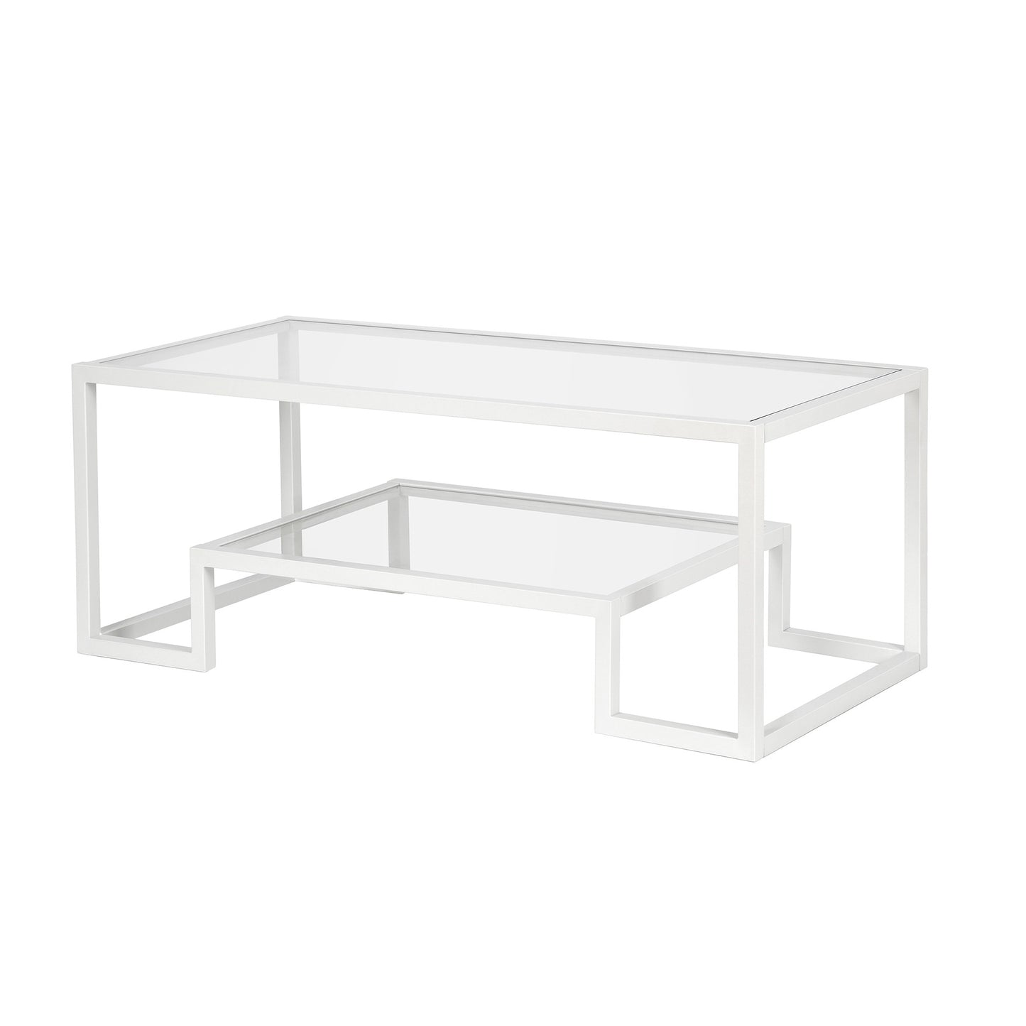 45" White Glass And Steel Coffee Table With Shelf