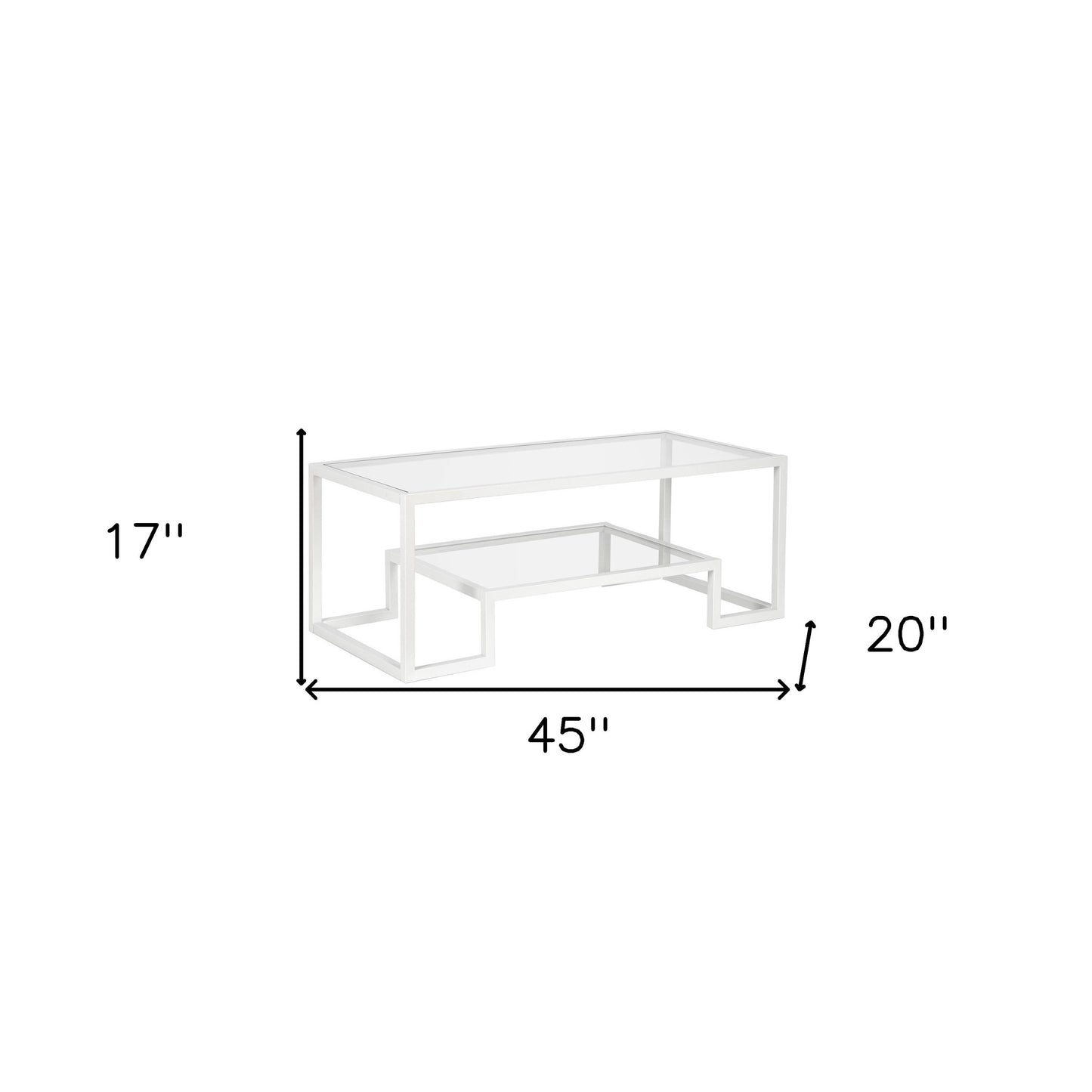 45" White Glass And Steel Coffee Table With Shelf