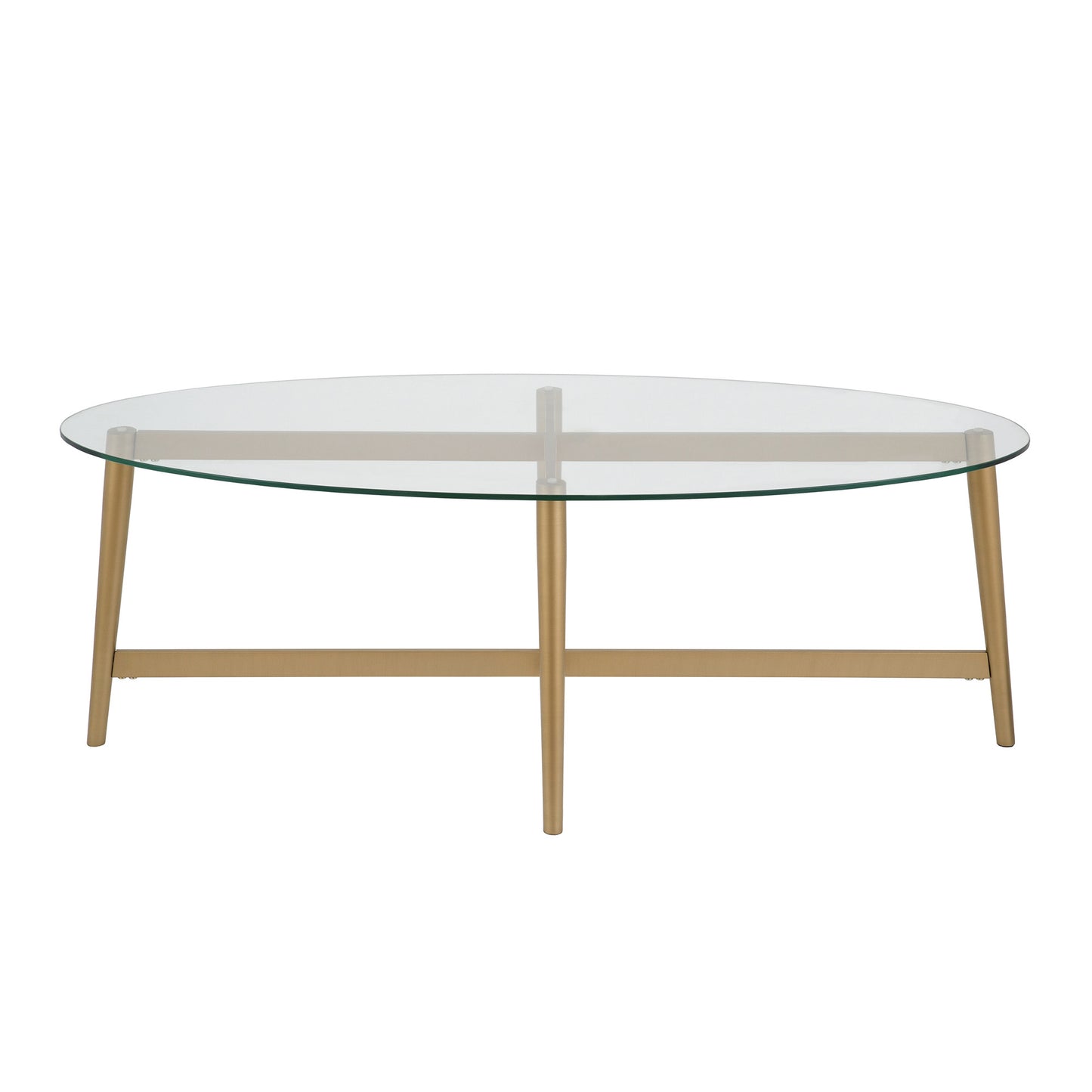 50" Clear Glass And Gold Steel Oval Coffee Table