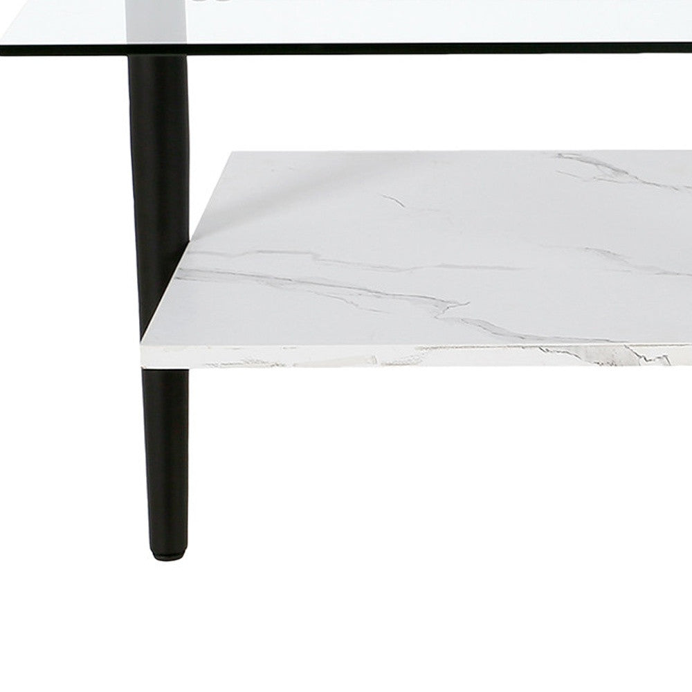 47" Black Glass And Steel Coffee Table With Shelf