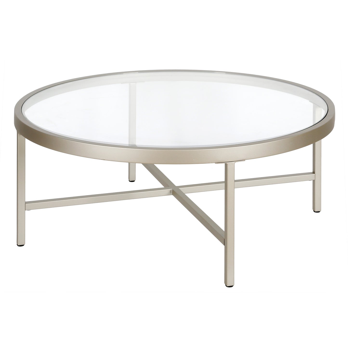 36" Silver Glass And Steel Round Coffee Table