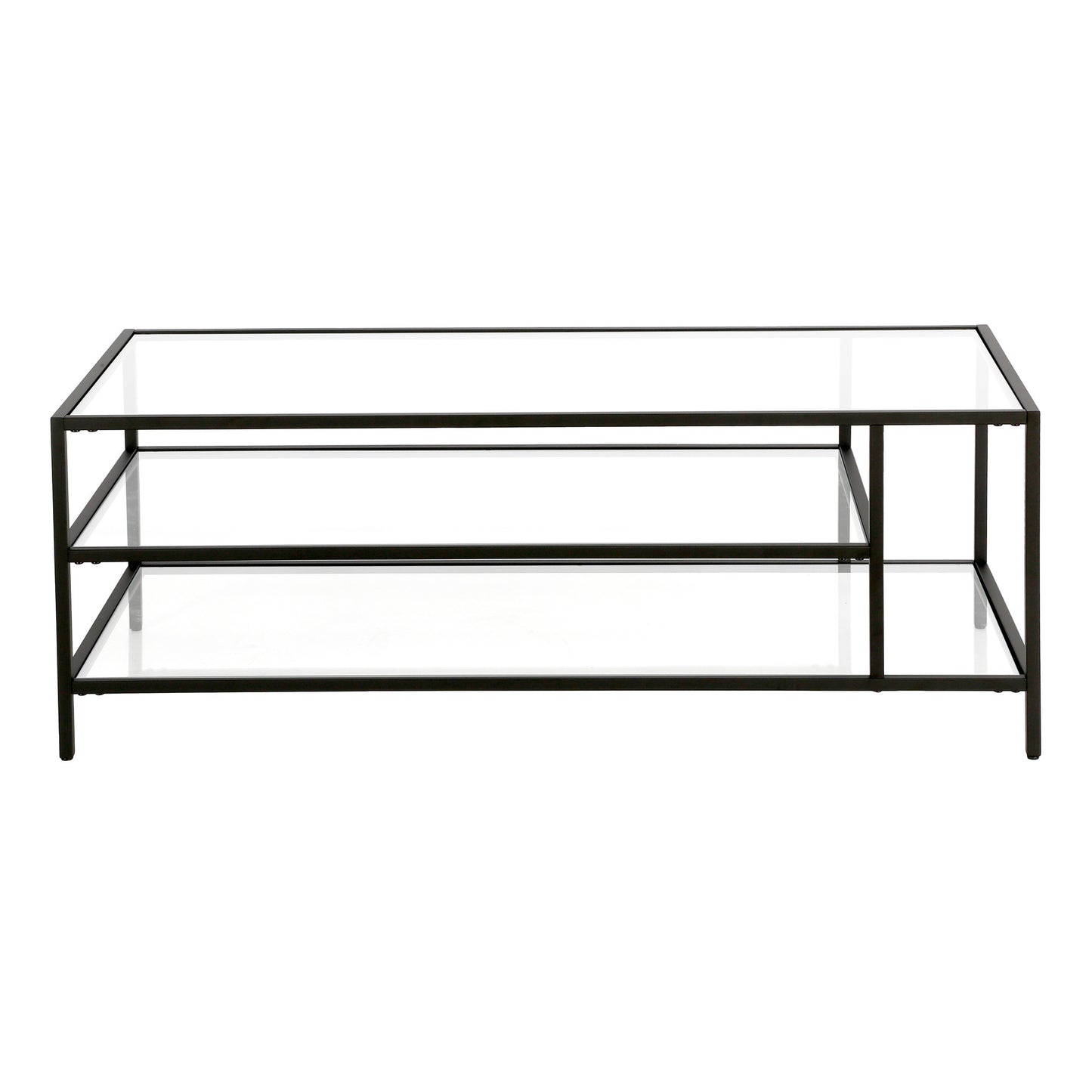 46" Black Glass And Steel Coffee Table With Two Shelves