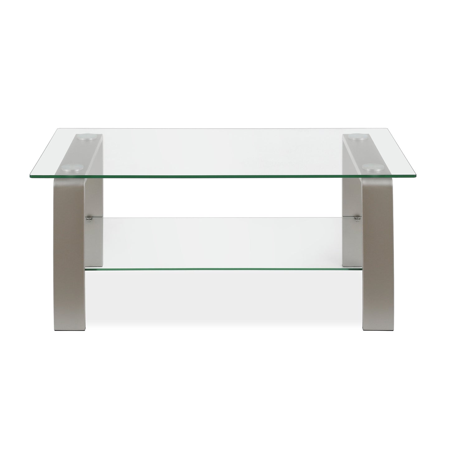 40" Clear And Silver Glass And Steel Coffee Table With Shelf