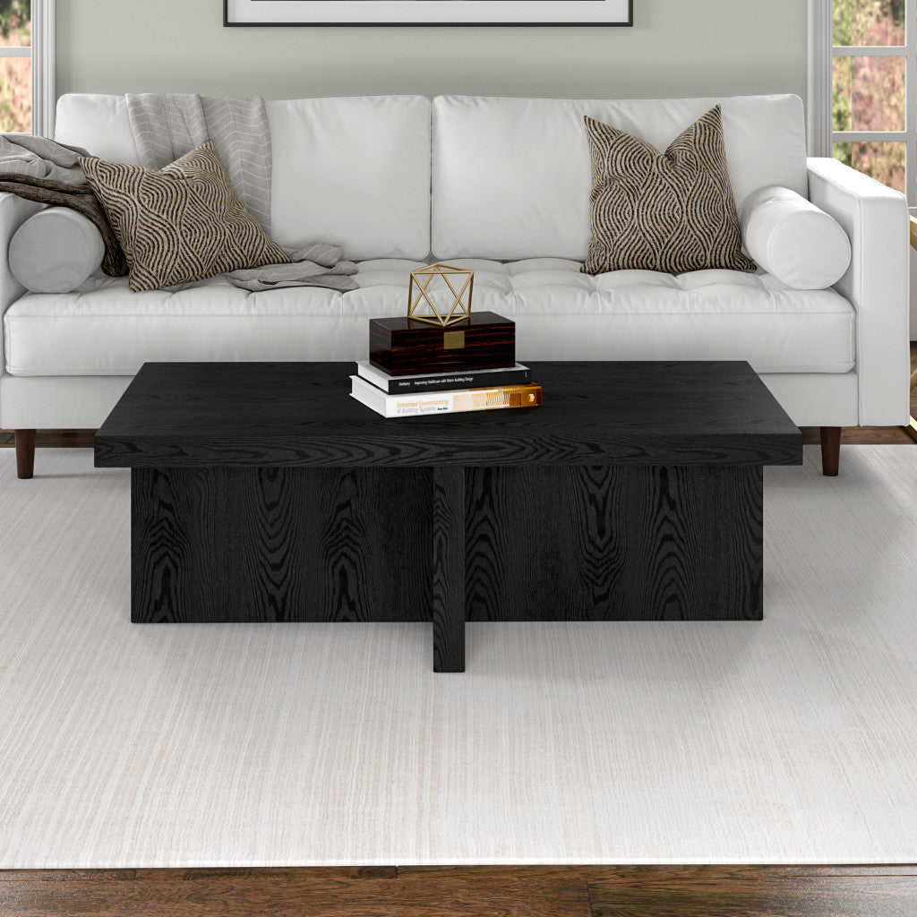 44" Black Faux Wood Grain Wide Coffee Table