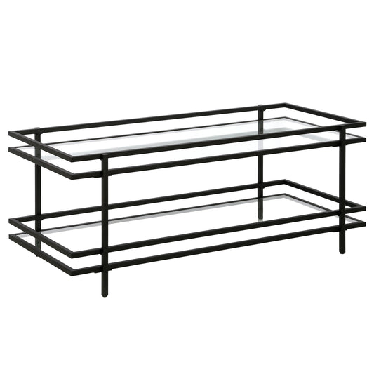 45" Black Glass And Steel Coffee Table With Shelf