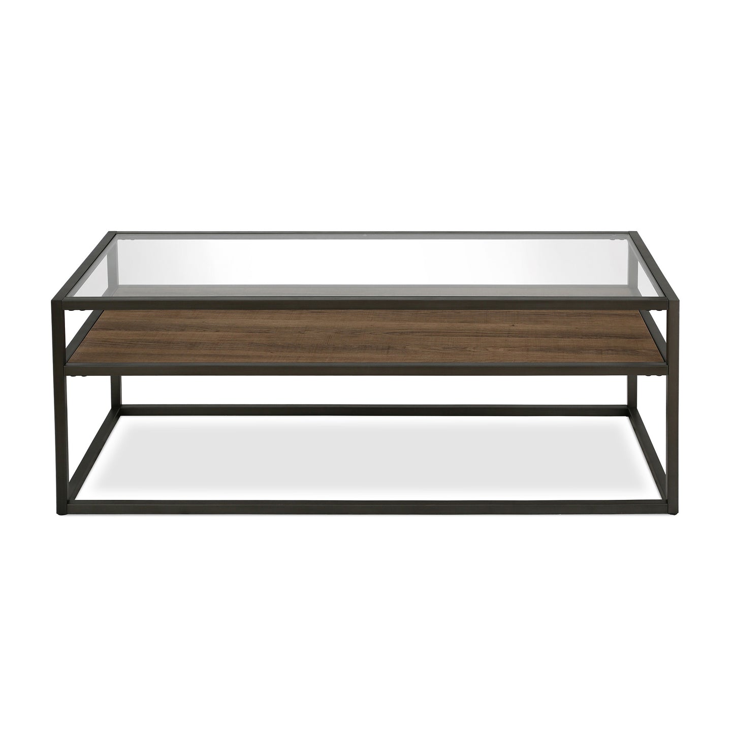 46" Black and Clear Glass And Steel Coffee Table With Shelf