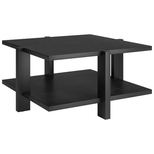 35" Black Square Coffee Table With Shelf