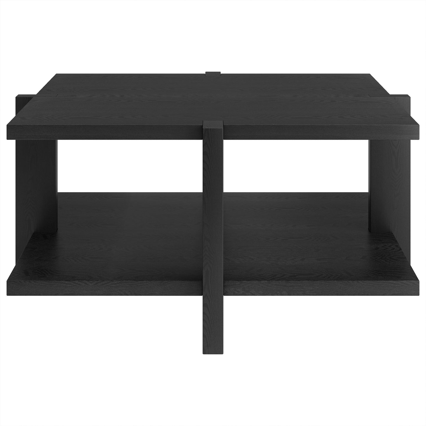 35" Black Square Coffee Table With Shelf