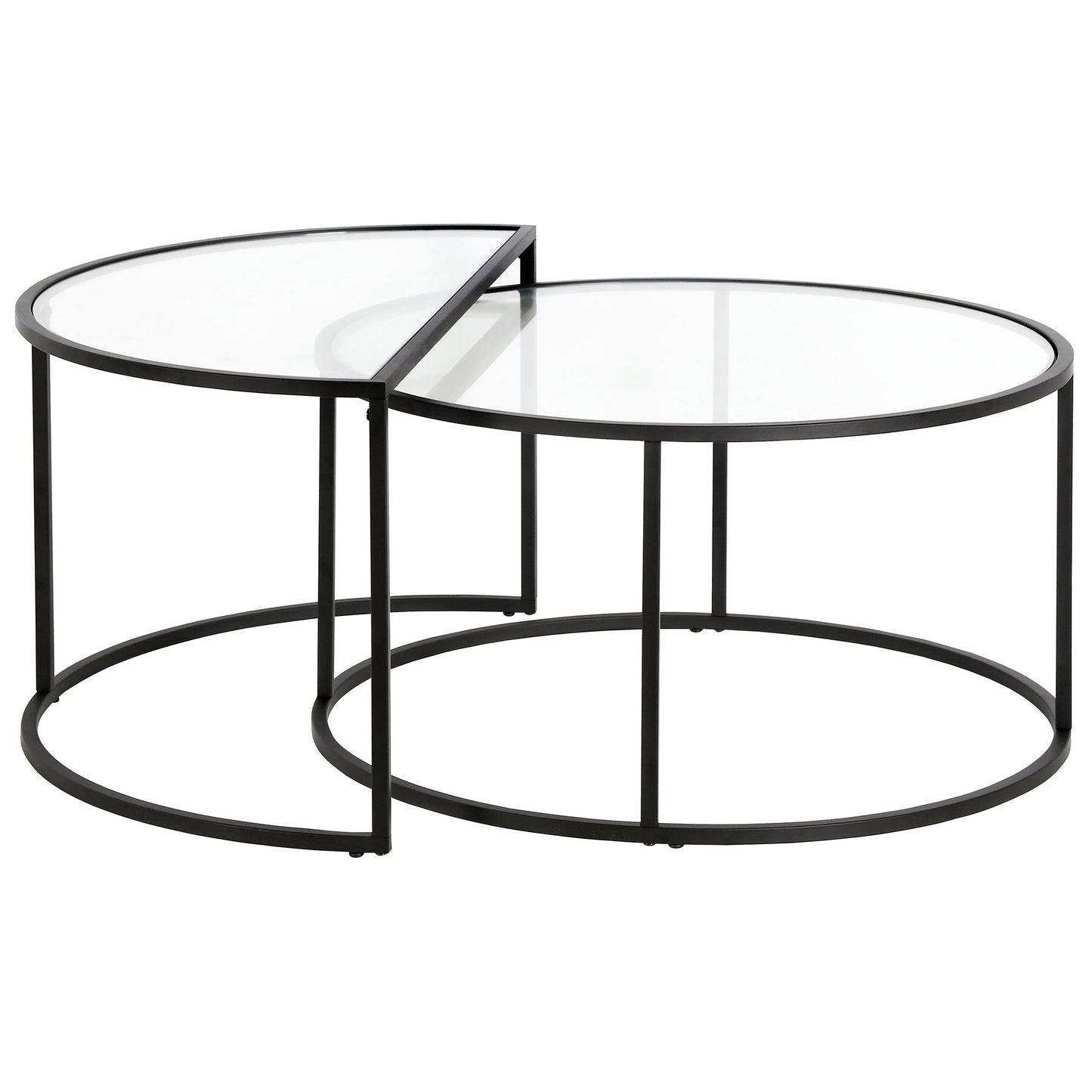 Set of Two 33" Black Glass And Steel Half Circle Nested Coffee Tables