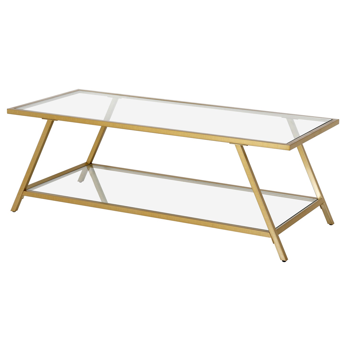 48" Gold Glass And Steel Coffee Table With Shelf