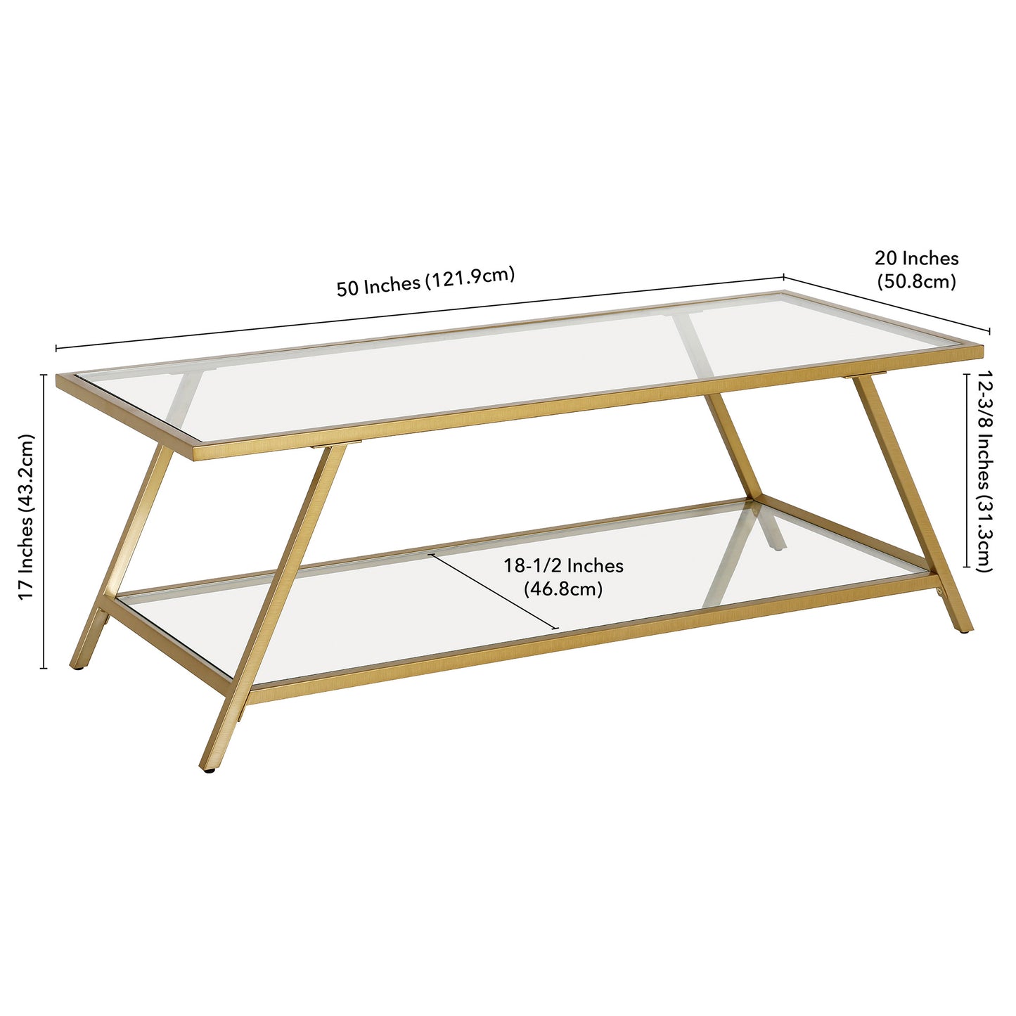 48" Gold Glass And Steel Coffee Table With Shelf