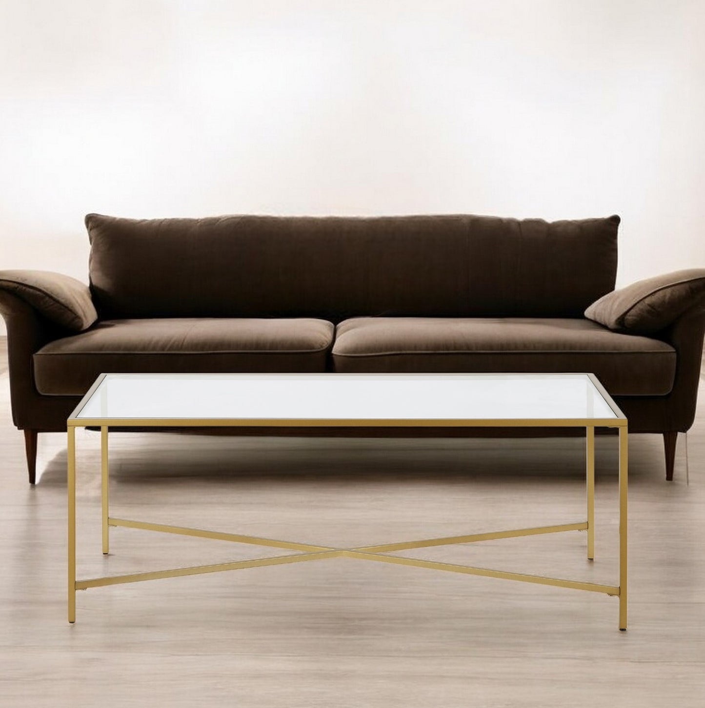 48" Gold Glass And Steel Coffee Table