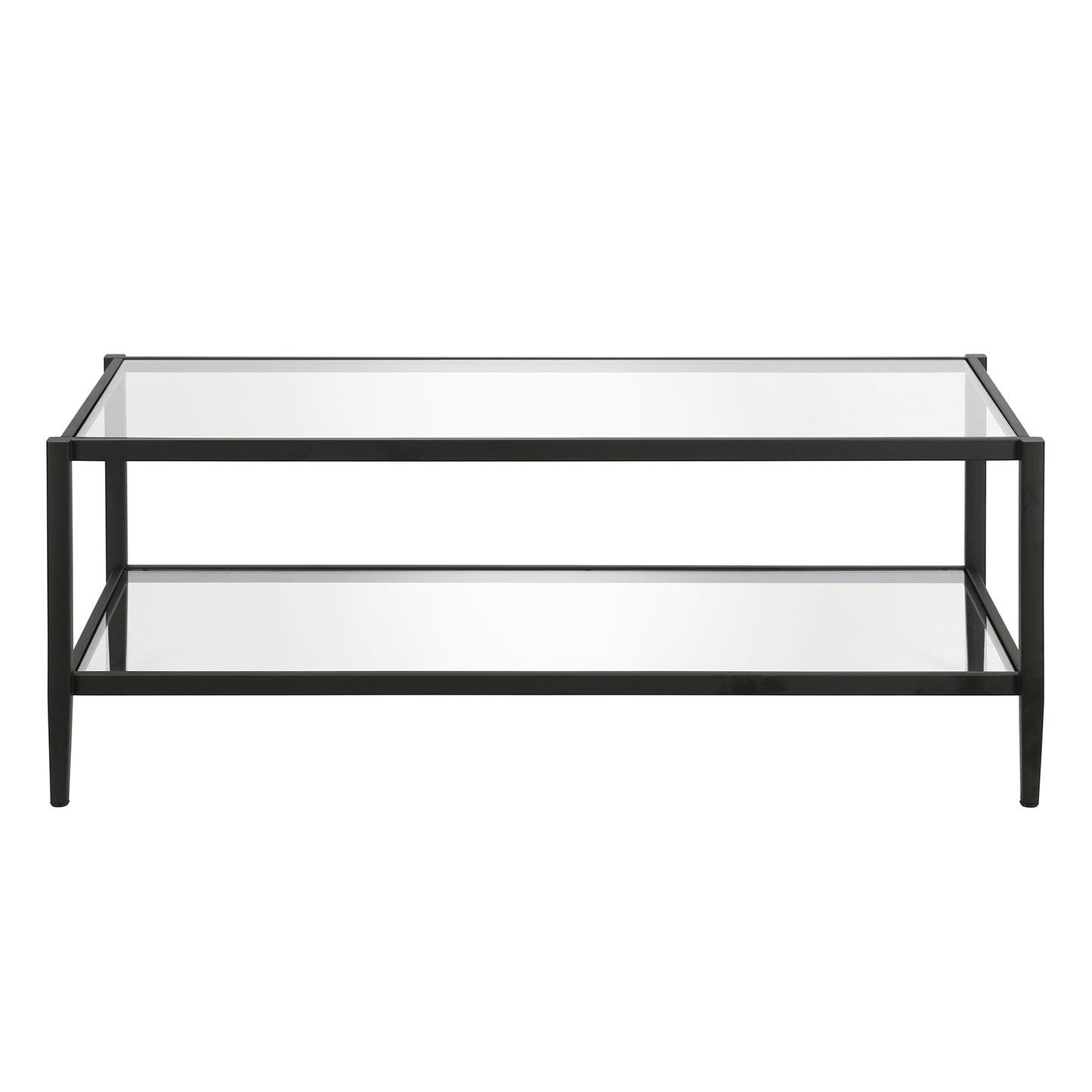 45" Black And Clear Glass And Steel Coffee Table With Shelf