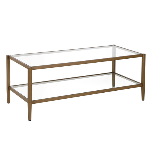 45" Gold Glass And Steel Coffee Table With Shelf