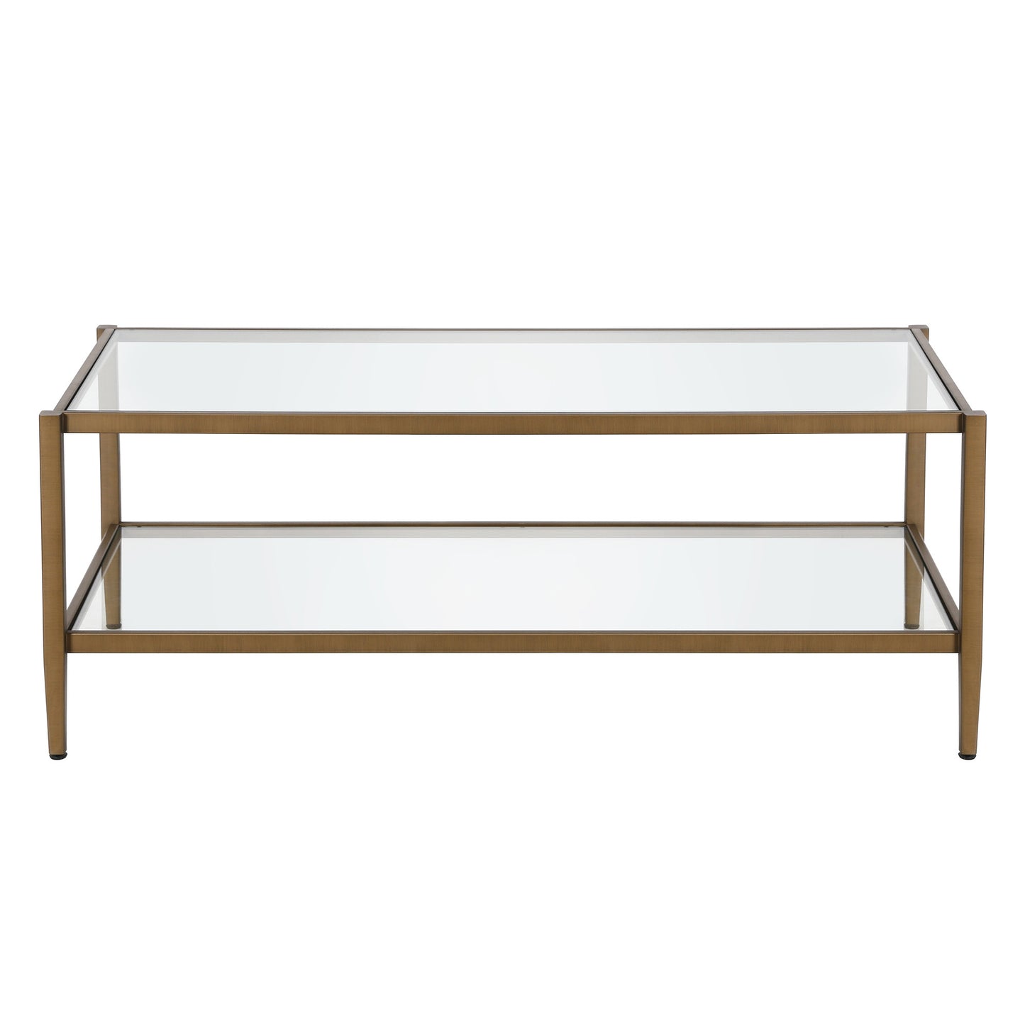 45" Gold Glass And Steel Coffee Table With Shelf