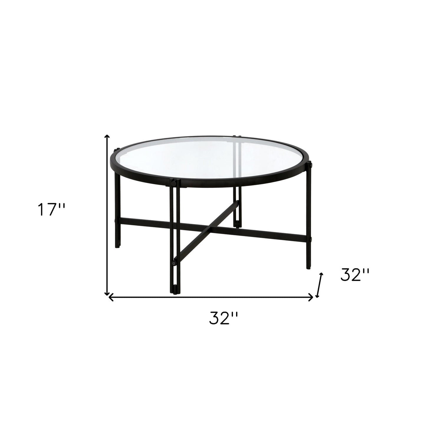 32" Black Glass And Steel Round Coffee Table