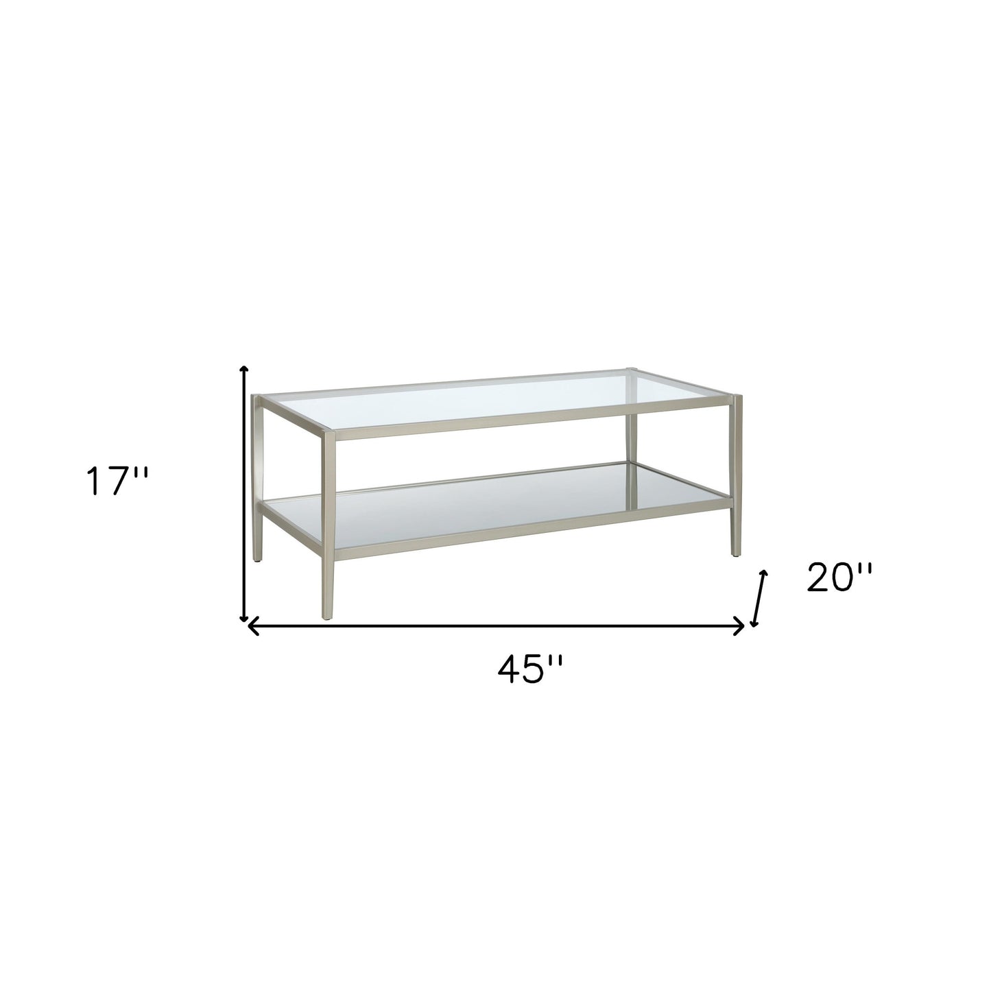 45" Silver Glass And Steel Coffee Table With Shelf