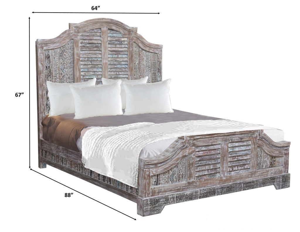 Shutter Scallop Solid Wood Queen Gray Bed