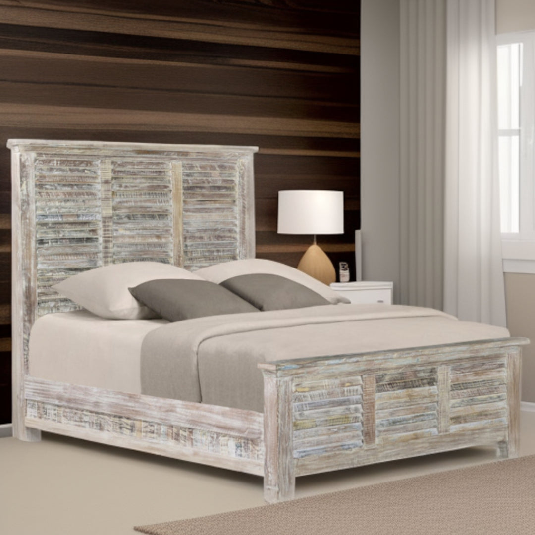 Shutter Solid Wood King Gray Bed