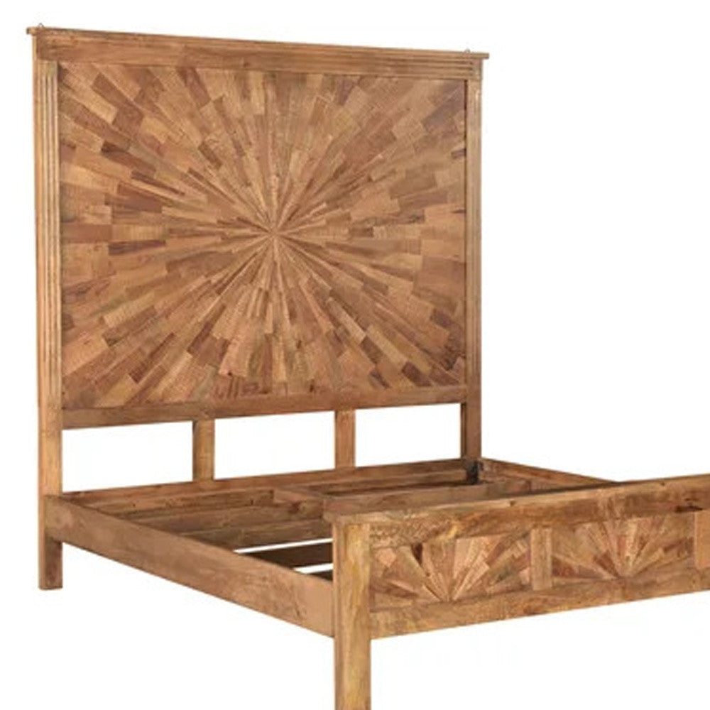 Solid Wood King Brown Sunburst Bed
