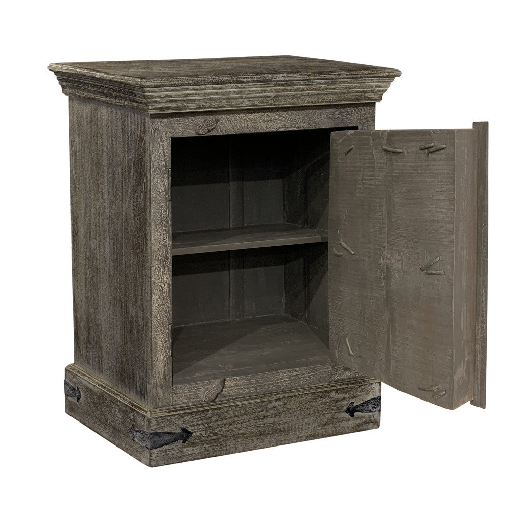 36" Distressed Brown Solid Wood Nightstand