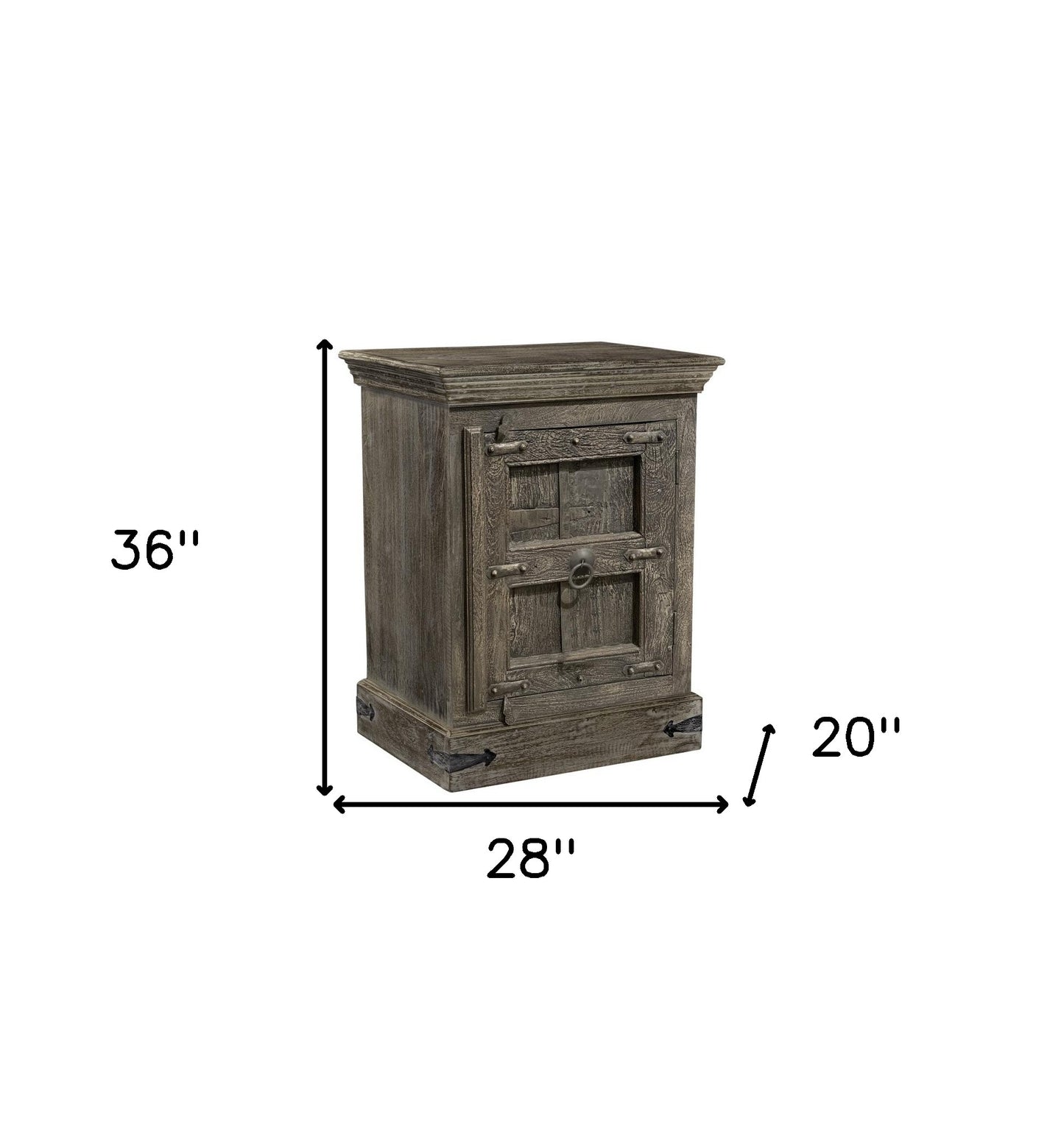 36" Distressed Brown Solid Wood Nightstand
