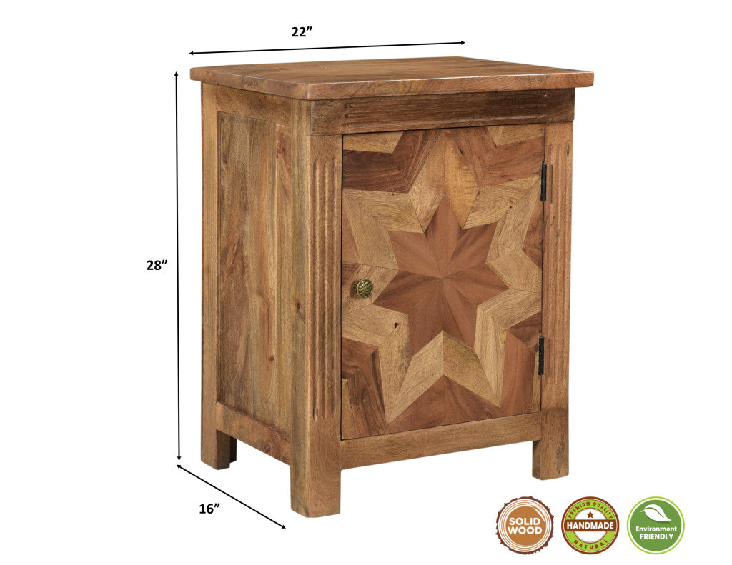 28" Brown Starburst Geometric Solid Wood Nightstand