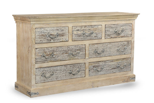 64" White Solid Wood Seven Drawer Double Dresser