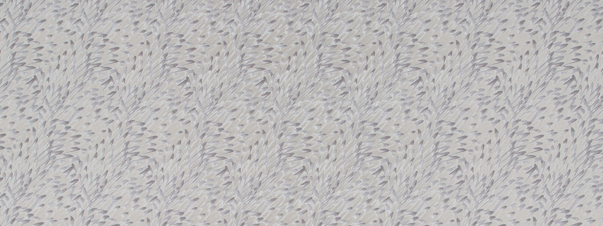 Pewter-colored textured upholstery fabric with a subtle feather motif; suitable for upholstery and curtains.