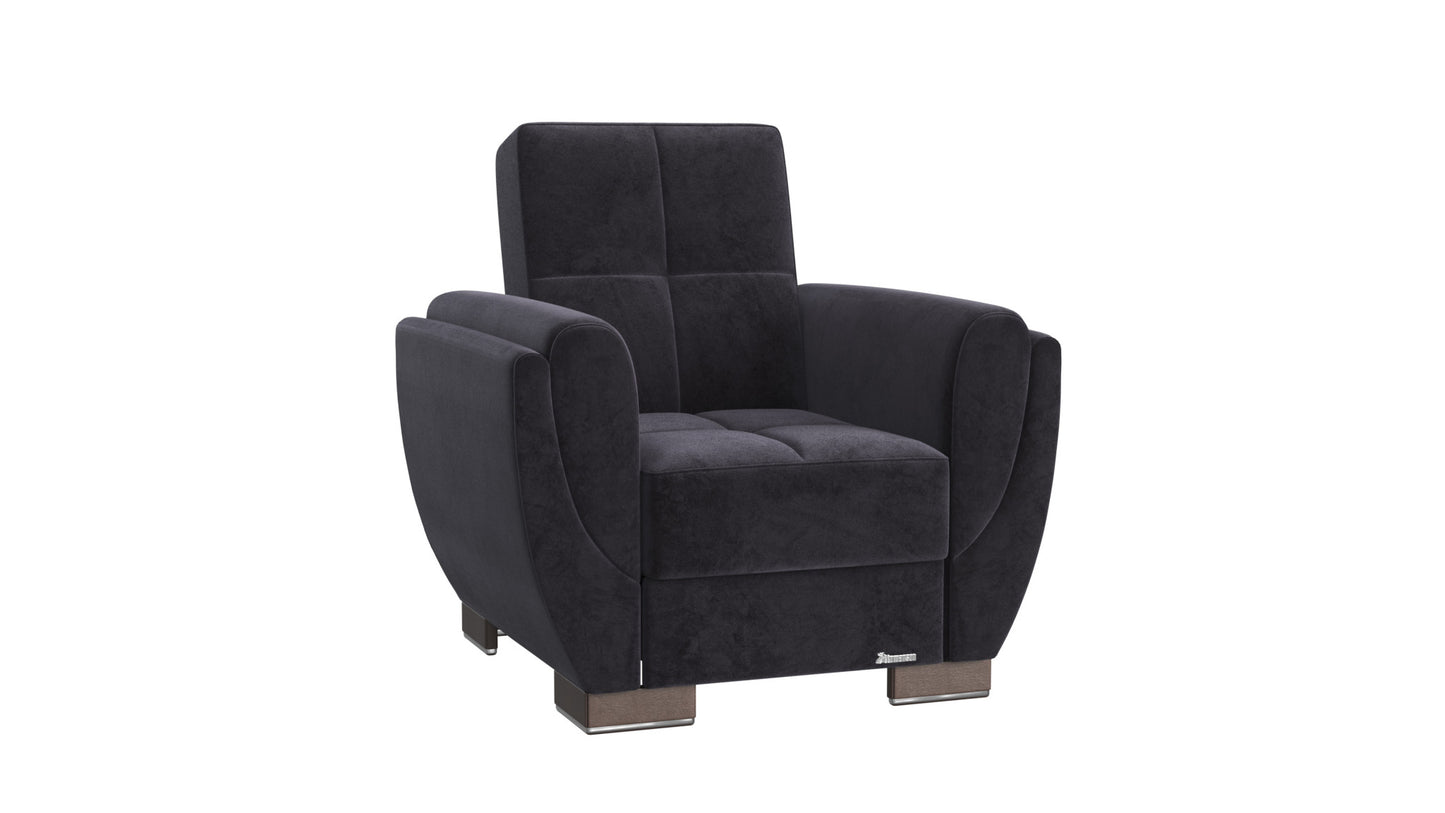 36" Black Microfiber And Gray Tufted Convertible Chair