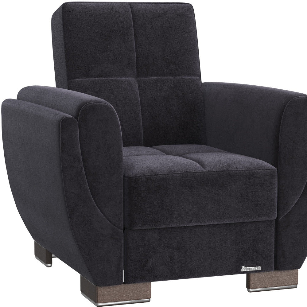 36" Black Microfiber And Gray Tufted Convertible Chair