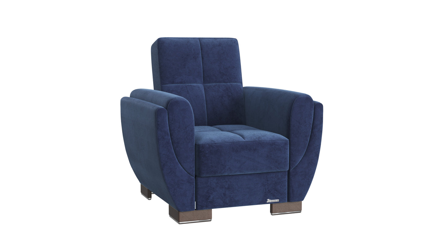36" Blue Microfiber And Brown Tufted Convertible Chair
