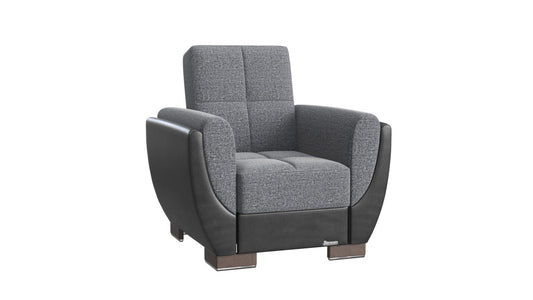 36" Gray Microfiber And Brown Tufted Convertible Chair