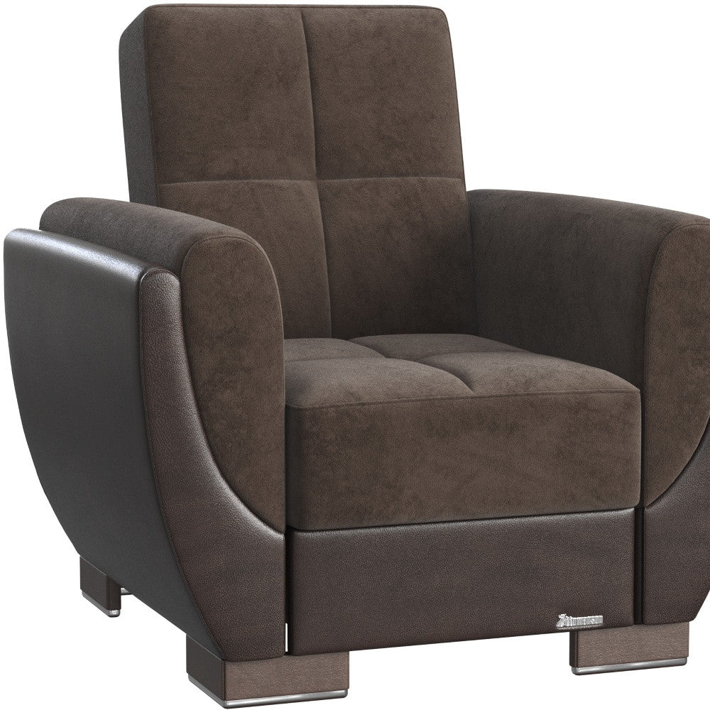 36" Brown Microfiber And Gray Tufted Convertible Chair