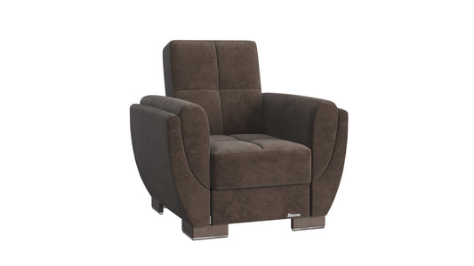 36" Brown Microfiber And Gray Tufted Convertible Chair