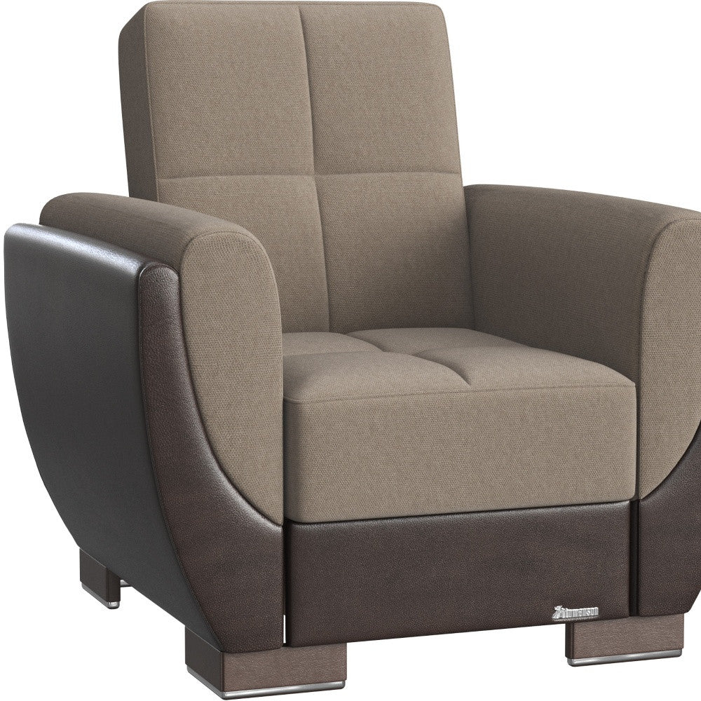 36" Brown Microfiber Tufted Convertible Chair