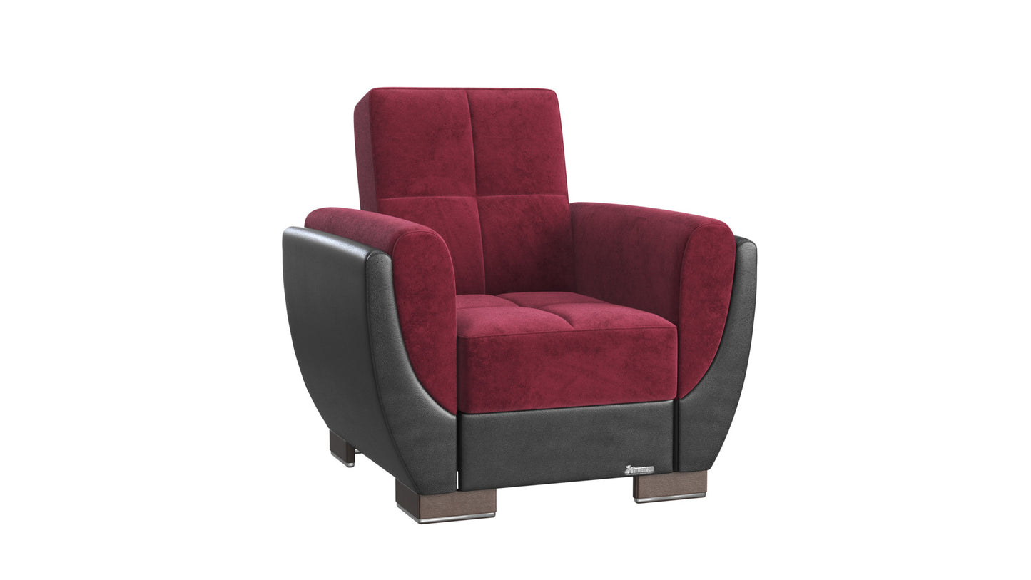 36" Red Microfiber And Brown Tufted Convertible Chair