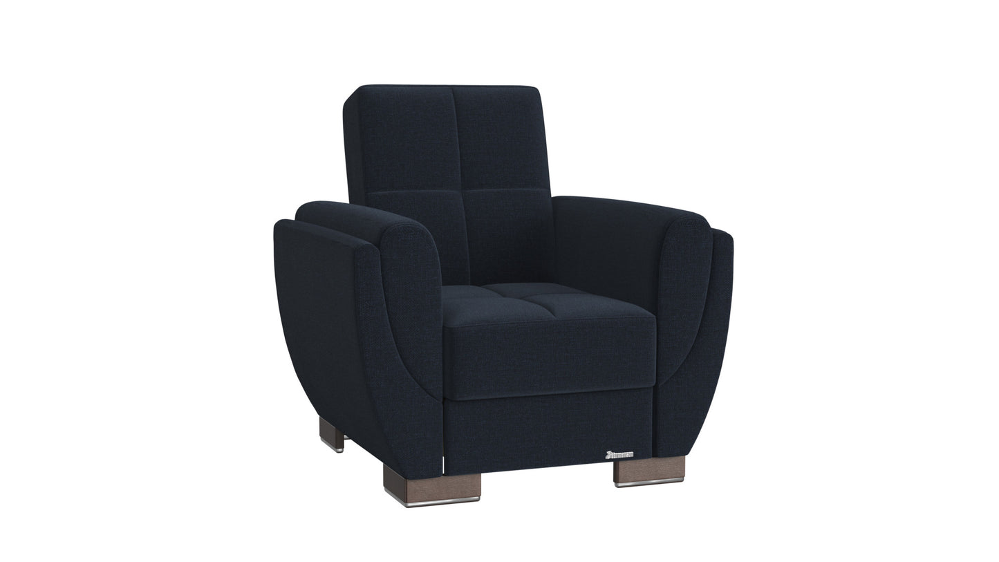 36" Dark Blue Microfiber Tufted Convertible Chair