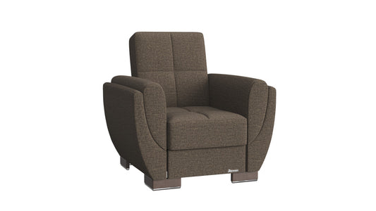36" Brown Microfiber And Gray Tufted Convertible Chair